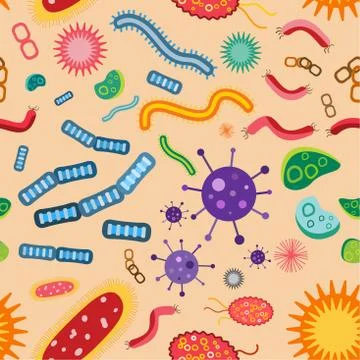Bacteria virus vector seamless pattern Stock Illustration
