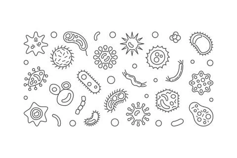 Bacterial cells horizontal banner. Vector outline illustration Stock-Illustration