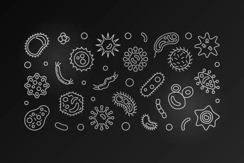 Bacterial cells outline banner. Vector silver illustration Stock-Illustration