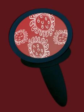 Bacterial microorganism in microscope circle. Bacteria,germs infection set. Stock Illustration