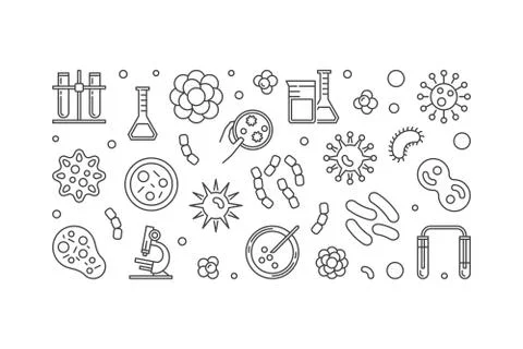 Bacterias linear horizontal banner made with bacteria icons Illustrazione stock