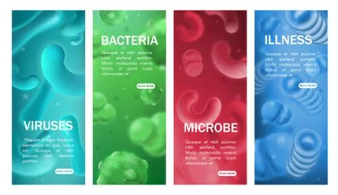 Bacterias, microbes, germs, virus cells 3d vector Stock Illustration