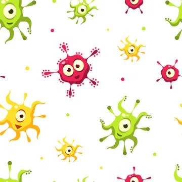 Bacterias Seamless Pattern with Cute Colorful Microorganisms, Design Element Can Illustrazione stock
