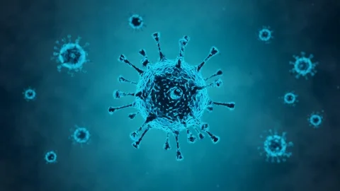Bacteriological attack. Coronavirus, flu virus under the microscope. 3D Stock Footage 126968711