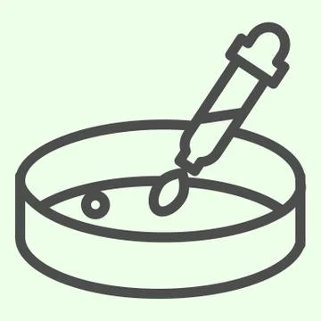 Bacteriological experiment line icon. Petri dish analysis with pipette outline Stock Illustration