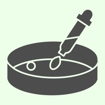 Bacteriological experiment solid icon. Petri dish analysis with pipette glyph Stock Illustration