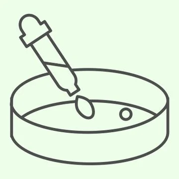 Bacteriological experiment thin line icon. Petri dish analysis with pipette Stock Illustration