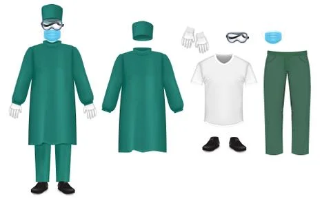 Bacteriological green protective suit set, vector isolated illustration Stock Illustration