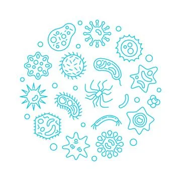Bacteriology and microbiology round vector blue illustration Stock Illustration
