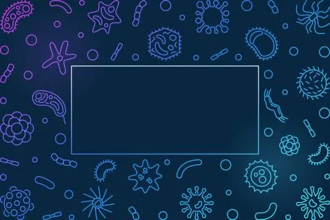 Bacteriology blue horizontal frame - vector outline illustration Stock Illustration
