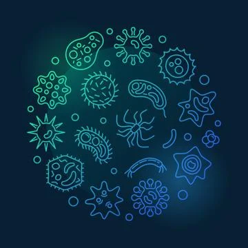 Bacteriology circular vector blue outline modern illustration Stock-Illustration
