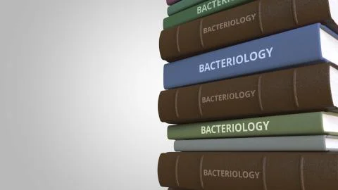 BACTERIOLOGY title on the stack of books, conceptual 3D rendering Stock Illustration