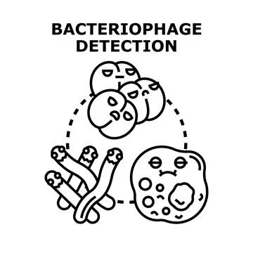 Bacteriophage detection system finding bacteria cells concept Illustrazione stock