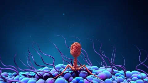 Bacteriophage infecting bacterium Иллюстрация