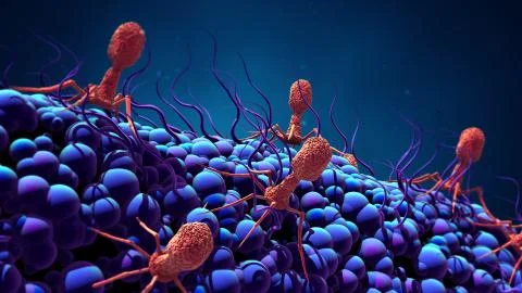 Bacteriophage infecting bacterium Иллюстрация