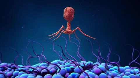 Bacteriophage infecting bacterium Stock Illustration