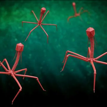 Bacteriophage or phage virus in red on green background - 3d illustration Illustration