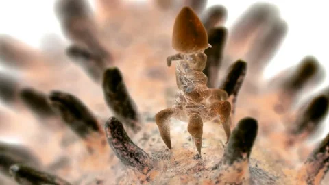 Bacteriophage sits on the bacteria, so they look under the microscope Stock Footage 130187480