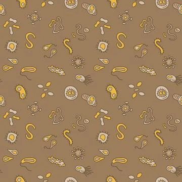 Bacterium and Viruses vector Bio Engineering concept brown seamless pattern Stockillustratie