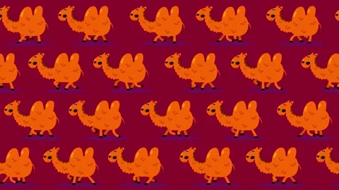 Bactrian camel cartoon characters wallpaper on red background Stock Footage 225403846