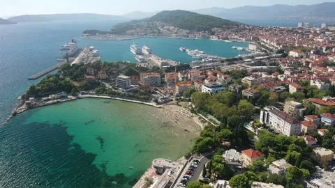 Bacvice Beach and Split Harbor Captured by Drone Stock Footage 301891604