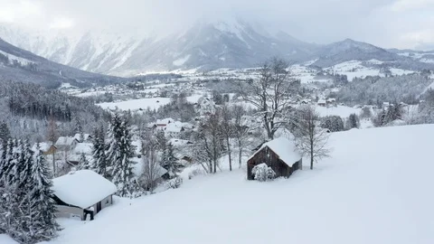 Bad Aussee sunken in deep Snow, Austrian Alps, Austria Stock Footage 101019340