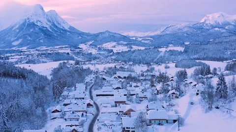 Bad Aussee sunken in deep Snow, Austrian Alps, Austria Stock Footage 101034290
