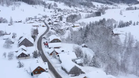 Bad Aussee sunken in deep Snow, Austrian Alps, Austria Stock Footage 101034487