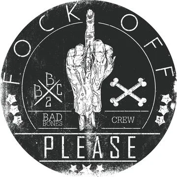 Bad Bones Crew Fuck Off Please Middle Finger Graphic Ilustración de archivo