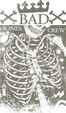 Bad Bones Crew Skeleton Illustration with Crown and Crossbones Stock Illustration
