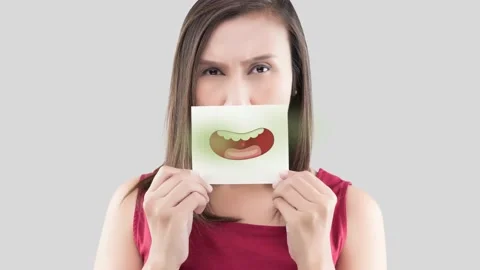 Bad breath or Halitosis. Stock Footage 136587569