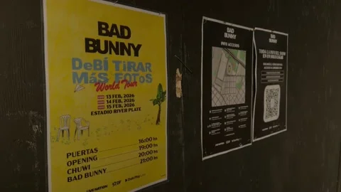 Bad Bunny kicks off first of three concerts at Buenos Aires' Monumental Stadium, Stock Footage 328880908