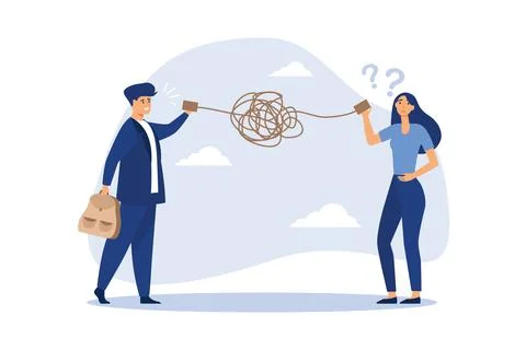 Bad communication, misunderstanding create confusion in work, miscommunicate  Stock Illustration