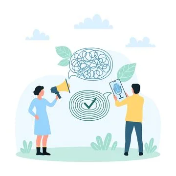 Bad communication of tiny people, rational explanation of information in speech Ilustração Stock