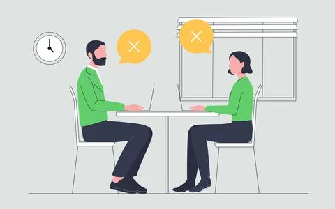 Bad communication at work. Man and woman with laptops sitting in office Stock Illustration