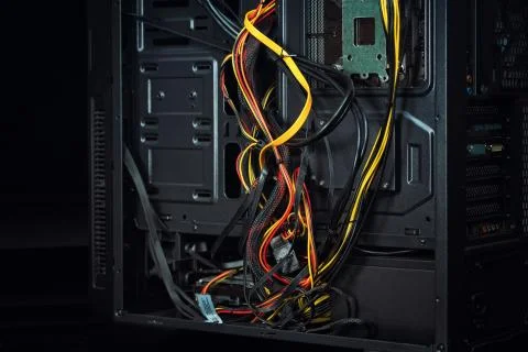 Bad computer cable management Stock Photos