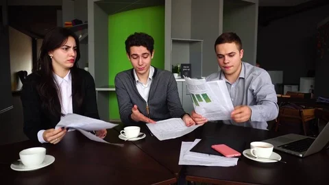 Bad day at work for men and women of company's employees and work with documents Stock Footage 78484404