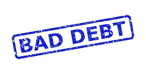 BAD DEBT Seal with Grunge Surface and Rounded Rectangle Frame Stock Illustration