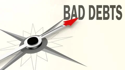 Bad debts word on compass with red arrow Stock Illustration