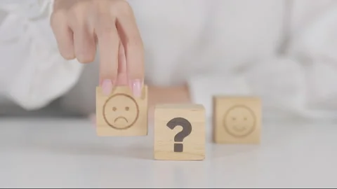 Bad Emotion face with Question block, Mental health Assessment, Psychology,.. Stock Footage 319517193