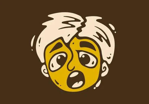 Bad face expression in retro yellow brown colors, illustration Stock Illustration