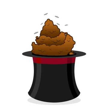 Bad focus. Piece of shit in hat magician. Poop and black top hat magician. Fo Stock Illustration