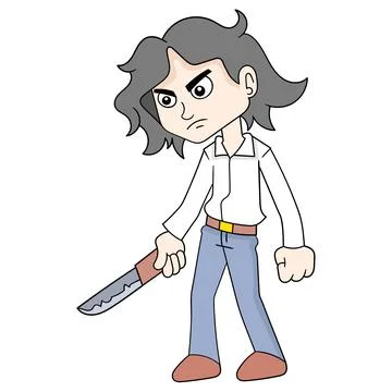 Bad guy is angry with a machete, doodle icon image kawaii Stock Illustration
