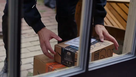 Bad Guy Steals Amazon Boxes and Gifts from Home During Christmas Stock Footage 160346818