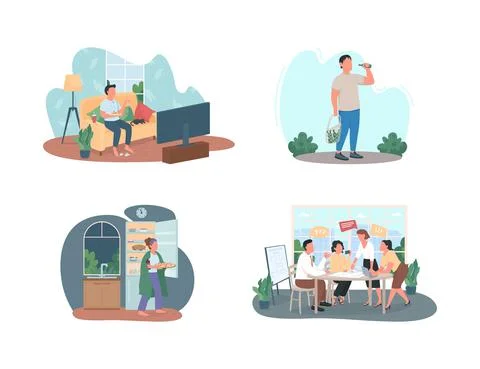 Bad habits 2D vector web banner, poster set Stock Illustration