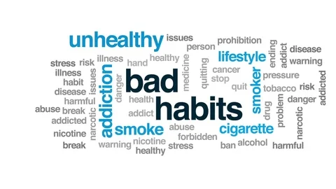 Bad habits animated word cloud, text design animation. Stock Footage 80618619