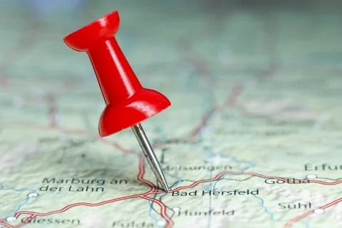Bad Hersfeld pin on map of Germany Stock Photos