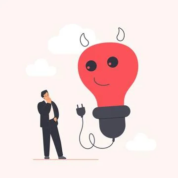 Bad idea, wrong information, business error problem, man thinking about devil Stock Illustration