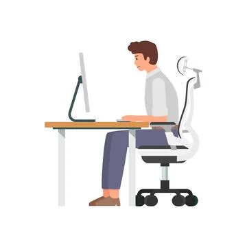 Bad incorrect posture for sitting at computer desk. Stock Illustration