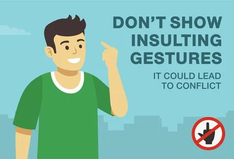 Bad manners. Do not show insulting gestures, it could lead to conflict. Stock Illustration